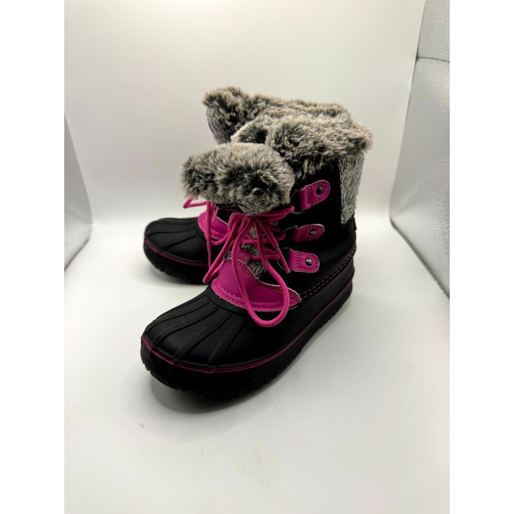 London Fog Tottenham Girls 13 Black Pink Faux Fur Lace Up Winter Snow‎ Boots